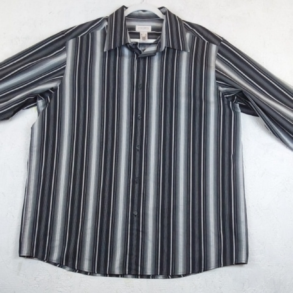 Concepts By Claiborne Mens Button Down  Black and White Striped Shirt Dress XL